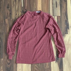 Textured Long Sleeve Top with crochet sleeves in Rust color